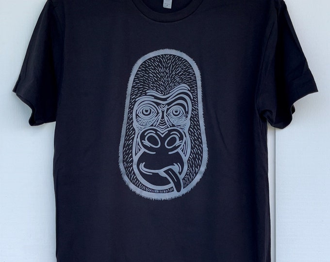Gorilla shirts, t shirts, adult clothing, screen printed, Oahu Hawaii, unisex, gorilla art, silly gorilla, original design, Taby 2 Tone Art