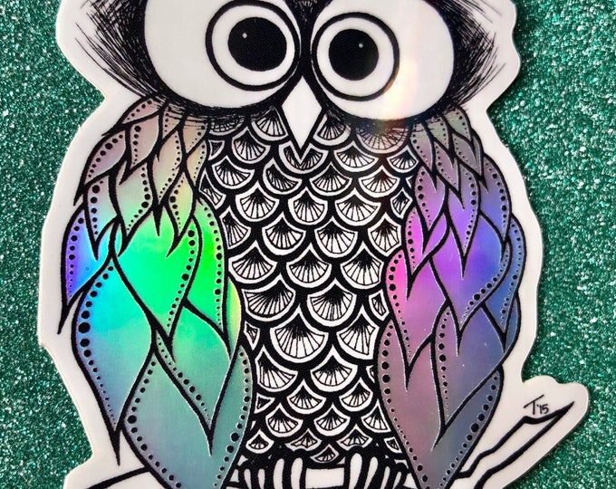 Owl Doodle Stickers, Owl art, Holographic, Vinyl stickers, Decals