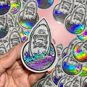 Hai Aufkleber, Haizähne, holografische Sticker, Vinyl Sticker, Laptop Aufkleber, Autoaufkleber, wasserfester Aufkleber, nautische Kunst, Hai Kunstwerk