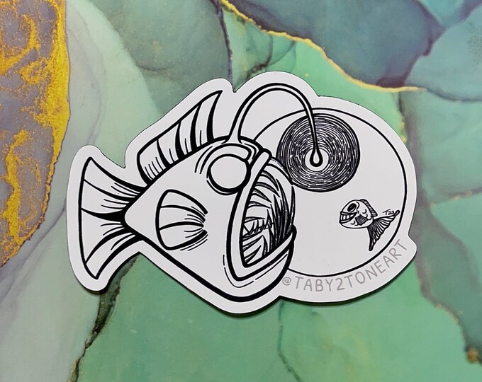 Angler fish magnet, fridge magnet, car magnet, car accessorie, angler fish drawing, angler fish art, refrigerator magnet, Taby 2 Tone Art