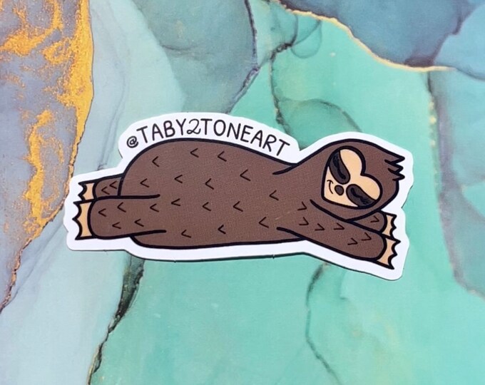 Sloth sticker, cute sticker art, sleeping sloth, hydro flask stickers, car decals, Taby 2 Tone Art, sloth art