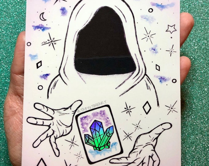 Mystic Crystal Holographic Sticker, Tarot reading, Oracle cards, Crystals, Magic, Tarot, Healing crystal, Healing and stones, Chakra, Cloak