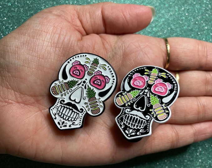 Eyes On The Al Pastor Enamel Pins, lapel pins, sugar skulls, al pastor, taco truck, enamel pin, original artwork, food art, collectibles