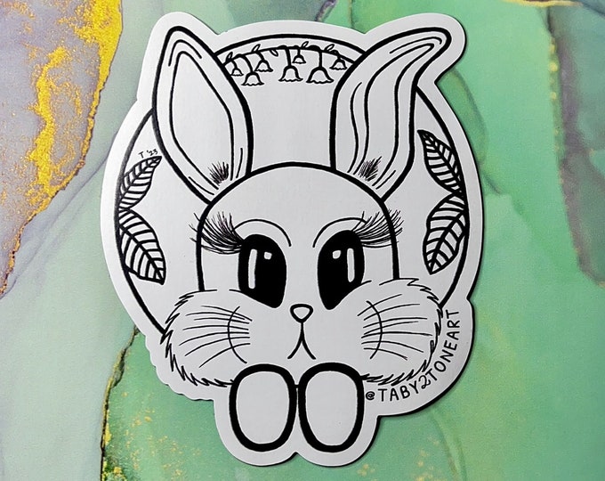 Bunny magnet, fridge magnet, car magnet, car accessories, bunny drawing, rabbit artwork, refrigerator magnet, Taby 2 Tone Art, rabbit magnet