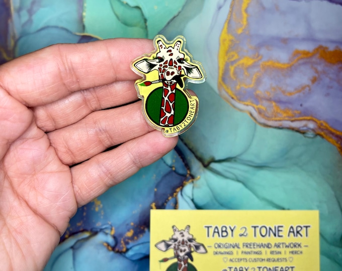 Taby 2 Tone Art giraffe pin, acrylic pin, pin collection, giraffe artwork, original drawing