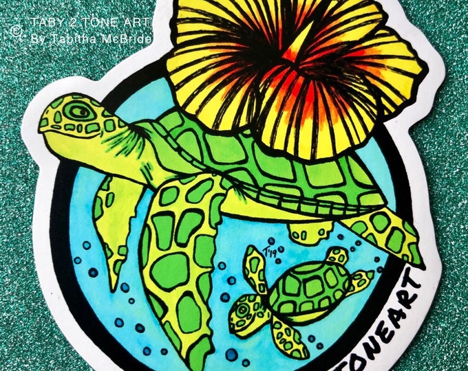 Cruising Turtles Magnet, Honu, Sea turtle art, Hibiscus flower, Baby turtle, Turtle art, Car magnet, Fridge magnet, Hawaii, Ocean, Aloha