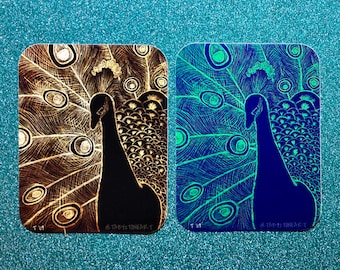 Peacock Stickers, Peacock artwork, Waterproof stickers, Vinyl stickers, Glossy vinyl, Planner stickers, Phone decal, Laptop decals, Feathers