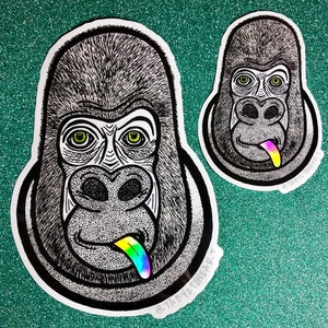 Derk The Gorilla Holographic Stickers, Decals, Car accessories, Laptop stickers, Gorillas, Monkey Art, Sticking tongue, Gift ideas