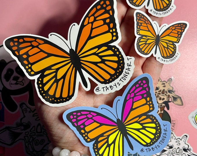 Butterfly sticker set, monarch butterflies, butterfly art, vinyl sticker set, car decal, Hydroflask stickers, laptop decals, Taby 2 Tone Art