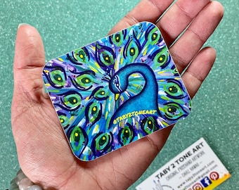 Peacock Acrylic Painting Sticker, Waterproof stickers, Planner stickers, Hydroflask stickers, Glossy vinyl, Peacock feathers, Phone decals