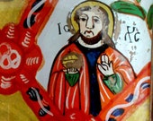 religious art 18th century, back glass painting, original.