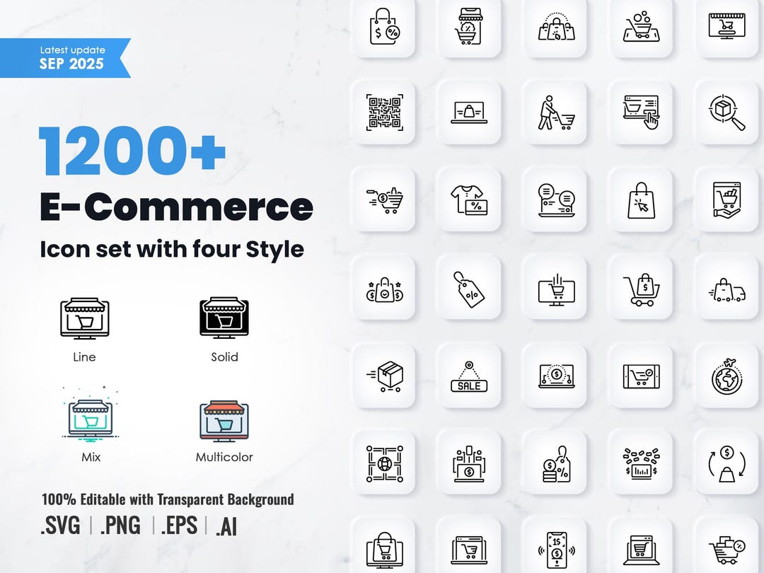 1200 E-commerce Icons Set, Mega Bundle Ecommerce Icon Pack, Online Shop ...