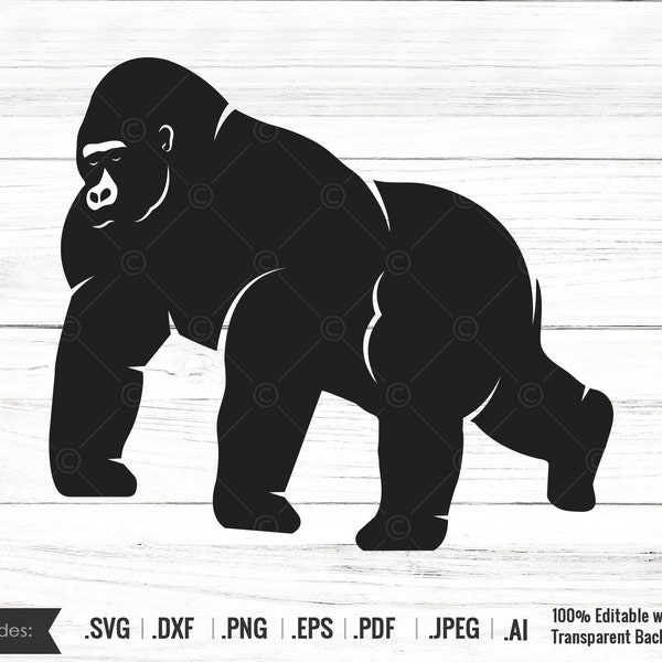 Gorilla SVG , Gorilla, Ape svg, Monkey svg, King kong, full gorilla, cartoon gorilla, svg, fierce gorilla svg, clipart, cut file, silhouette