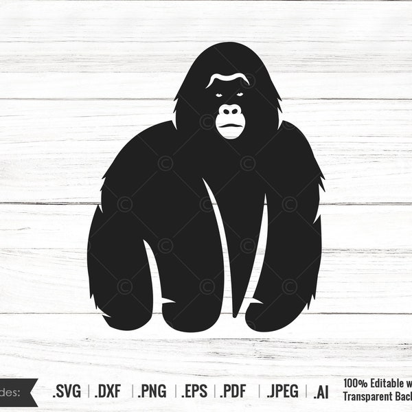 Gorilla SVG , Gorilla, Ape svg, Monkey svg, King kong, full gorilla, cartoon gorilla, svg, fierce gorilla svg, clipart, cut file, silhouette