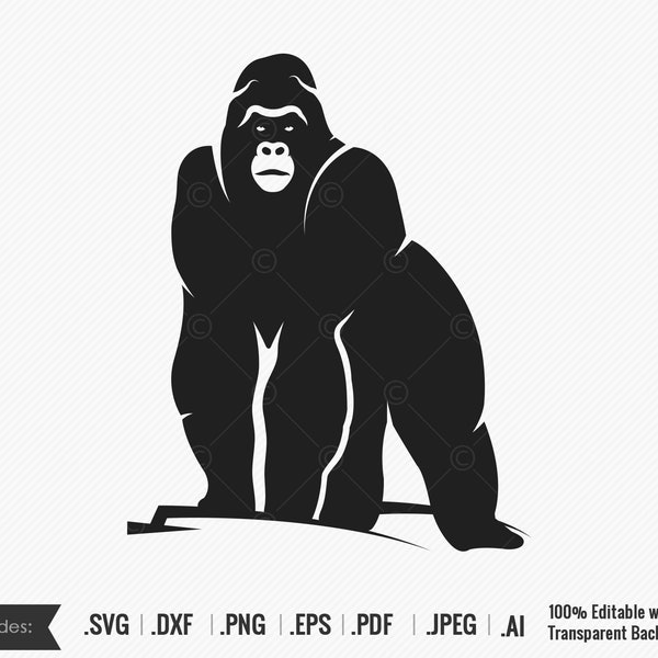 Gorilla SVG , Gorilla, Ape svg, Monkey svg, King kong, full gorilla, cartoon gorilla, svg, fierce gorilla svg, clipart, cut file, silhouette