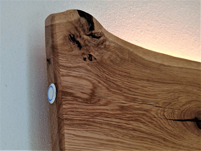 LED wall light made of rustic oak wood with tree edge, unique natural dimmable forest edge image 8