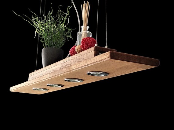 Vera Solid Oak & Walnut Wood Pendant Light LED Rustic Dining Table Lamp Handmade Modern Lighting Made in Germany