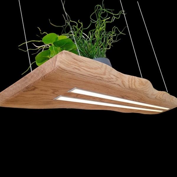 Design LED Hängelampe Pendelleuchte Esstischleuchte Holz Eiche Hängeleuchte Leuchte Massiv Dimmbar über Fernbedienung