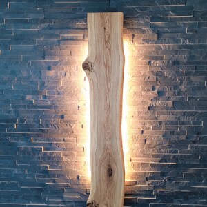 LED wall light made of rustic oak wood with tree edge, unique natural dimmable forest edge image 2