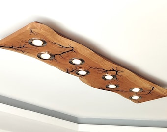 Plafoniera LED di design da soffitto in legno di rovere GU 10 120 cm bordo albero rustico