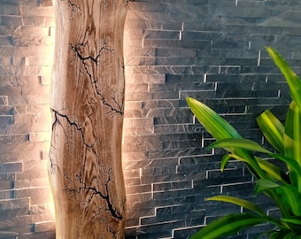 Lámpara de pared LED de madera de roble rústica con borde de árbol, rayo natural único Lichtenberg