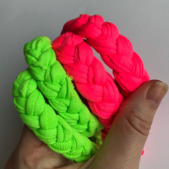Braided Neon Bracelet - Chunky Statement Jewellery - Recycled Tshirt Yarn - Eco Friendly - Boho Fabric Accessories - Plaited Bracelet