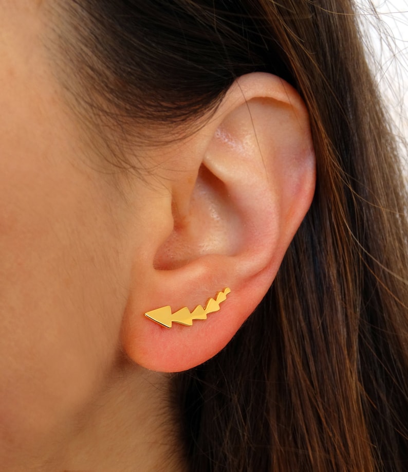 Ear climber triangle gold plated for minimalist women Gold plated silver ear crawlers for her