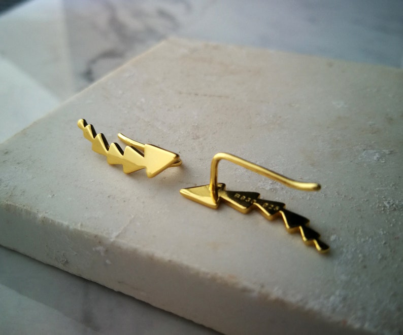 Ear climber triangle gold plated for minimalist women Gold plated silver ear crawlers for her