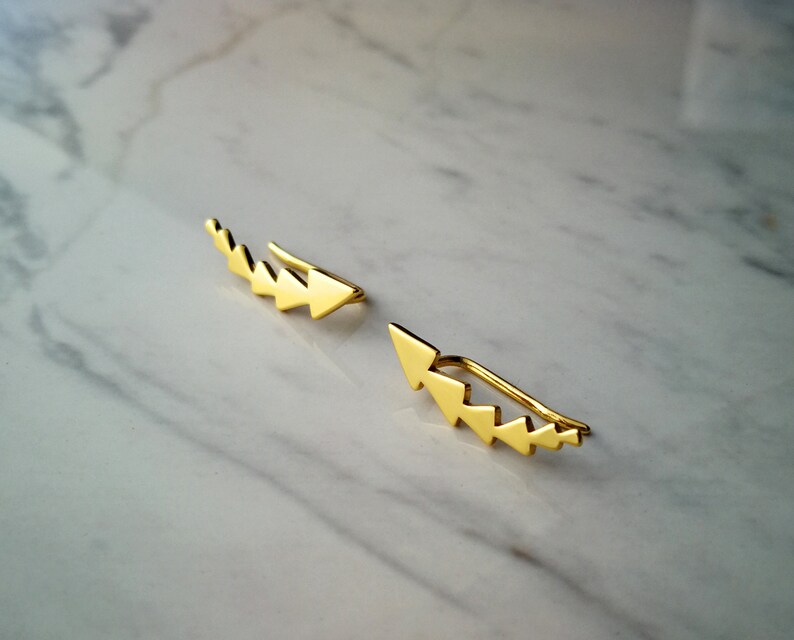 Ear climber triangle gold plated for minimalist women Gold plated silver ear crawlers for her