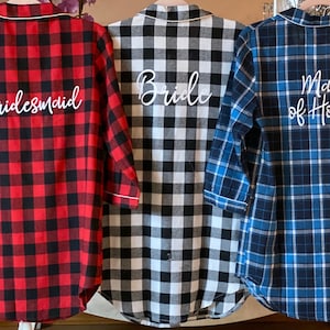 Bridal Party Flannel Pajamas, Flannel Shirts for Bridesmaids, Monogram Pajamas Shirts, Bridesmaid Button Down Shirts
