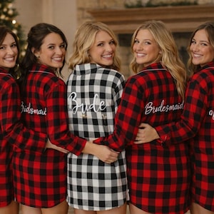 Camisas de franela para damas de honor, pijamas para la fiesta nupcial, conjunto a cuadros para prepararse, novia, dama de honor imagen 4