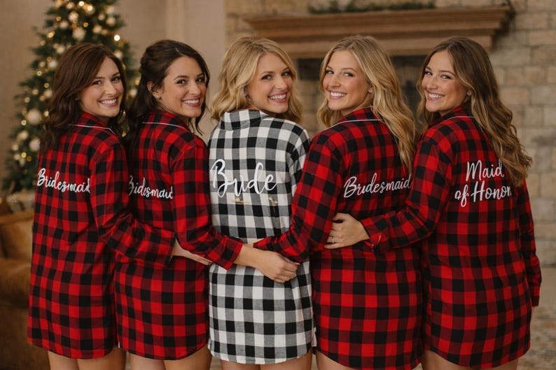 Camisas de franela para damas de honor, pijamas para la fiesta nupcial, conjunto a cuadros para prepararse, novia, dama de honor imagen 4