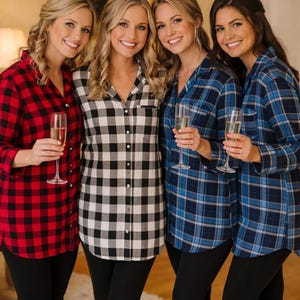 Camisas de franela para damas de honor, pijamas para la fiesta nupcial, conjunto a cuadros para prepararse, novia, dama de honor imagen 9