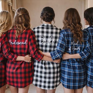 Camisas de franela para damas de honor, pijamas para la fiesta nupcial, conjunto a cuadros para prepararse, novia, dama de honor imagen 2