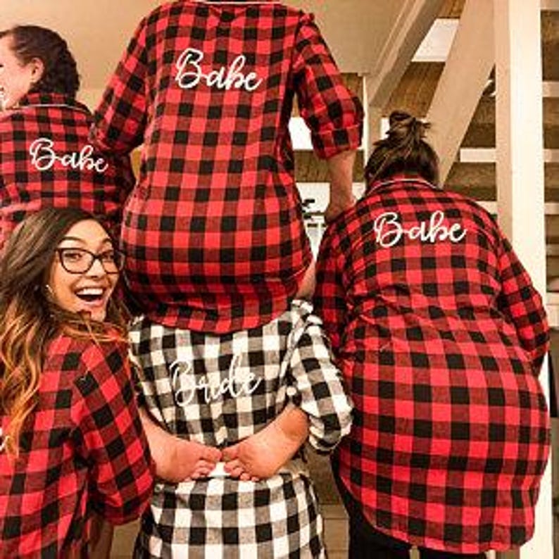 Camisas de franela para damas de honor, pijamas para la fiesta nupcial, conjunto a cuadros para prepararse, novia, dama de honor imagen 8
