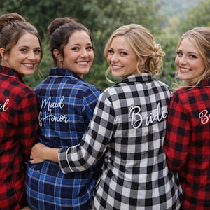 Bridal Party Flannel Pajamas, Flannel Shirts for Bridesmaids, Monogram Pajamas Shirts, Bridesmaid Button Down Shirts