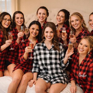 Camisas de franela para damas de honor, pijamas para la fiesta nupcial, conjunto a cuadros para prepararse, novia, dama de honor imagen 3