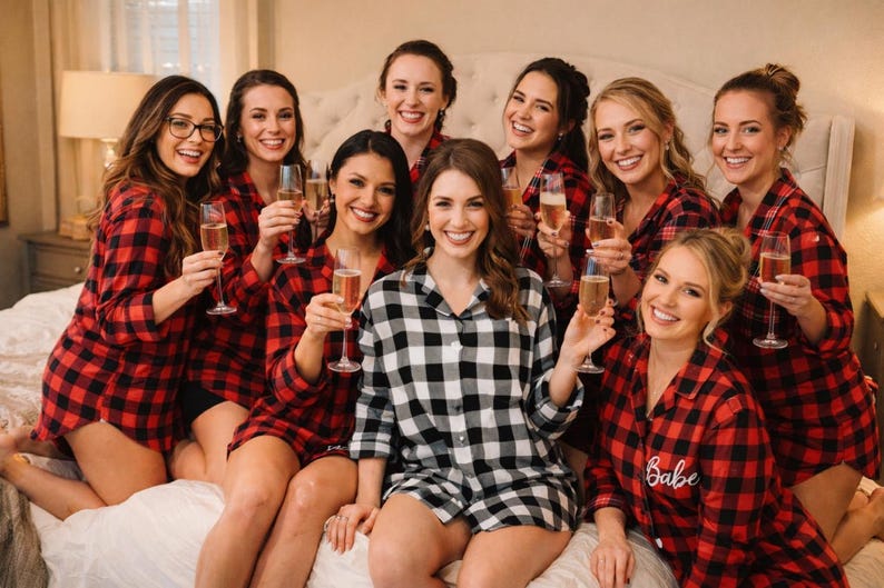 Camisas de franela para damas de honor, pijamas para la fiesta nupcial, conjunto a cuadros para prepararse, novia, dama de honor imagen 3