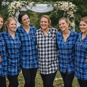 Camisas de franela para damas de honor, pijamas para la fiesta nupcial, conjunto a cuadros para prepararse, novia, dama de honor imagen 5