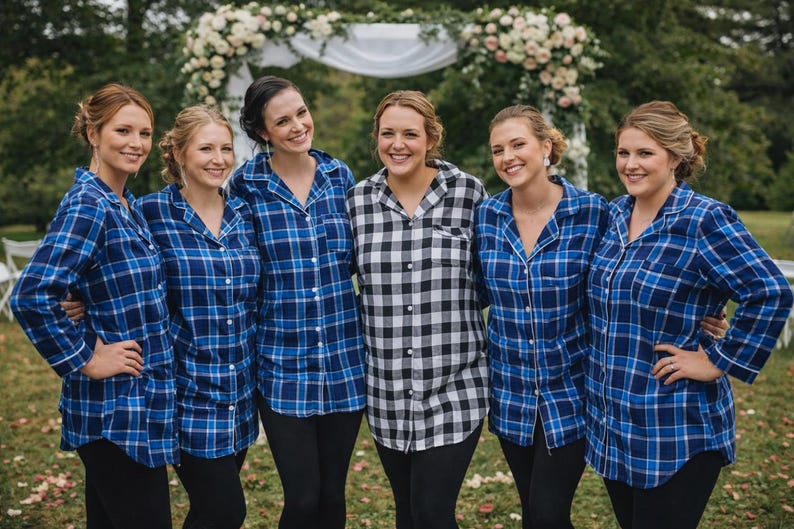 Camisas de franela para damas de honor, pijamas para la fiesta nupcial, conjunto a cuadros para prepararse, novia, dama de honor imagen 5