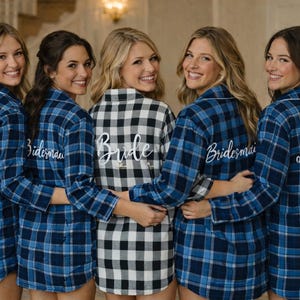 Camisas de franela para damas de honor, pijamas para la fiesta nupcial, conjunto a cuadros para prepararse, novia, dama de honor imagen 6