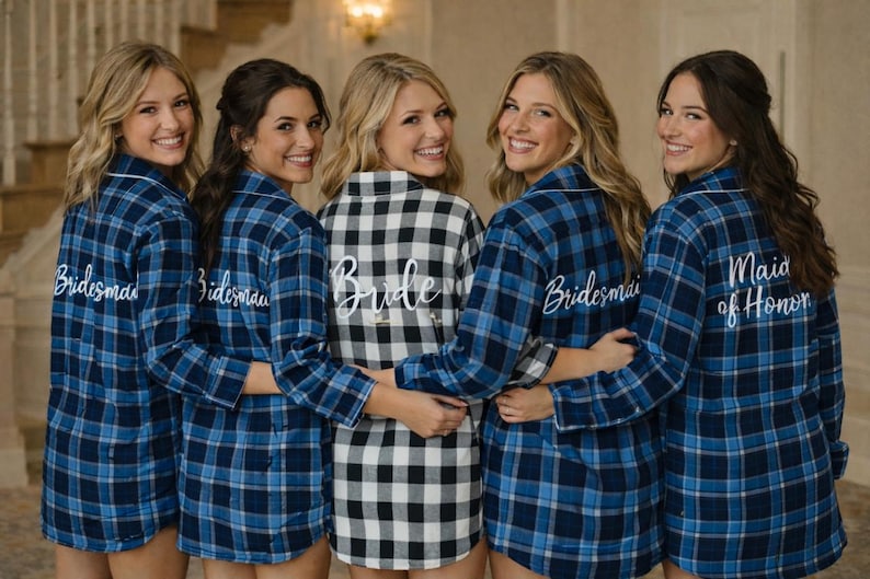 Camisas de franela para damas de honor, pijamas para la fiesta nupcial, conjunto a cuadros para prepararse, novia, dama de honor imagen 6