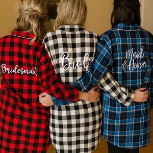 Camisas de franela para damas de honor, pijamas para la fiesta nupcial, conjunto a cuadros para prepararse, novia, dama de honor imagen 7