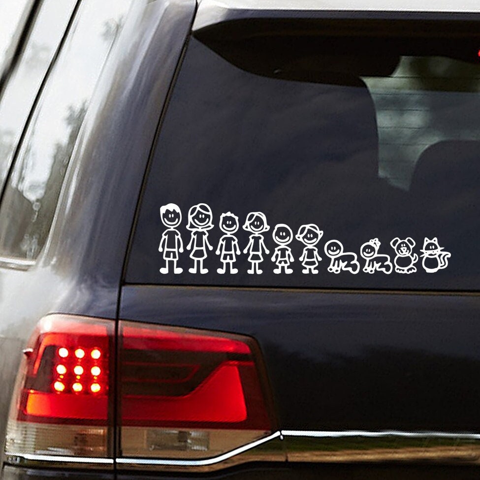 Stick Figure Family Vinyl Car Decals Parents Kids Pets