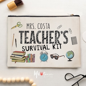 Teacher Survival Kit | Gift for Teacher, School Gift, Teacher Appreciation, Pencil Pouch, Personalized Makeup Bag, School Gift, Student Gift