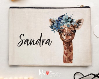 Giraffe Cosmetic Bag, Giraffe Makeup Bag, Giraffe Makeup Organizer, Toiletry Bag, Zipper Pouch, Giraffe Gift Ideas, Giraffe Lover Bag