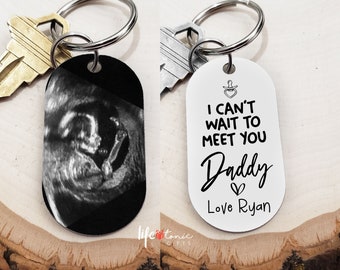 Ultra Sound Photo Keychain | Dad to be Gift | Sonogram Photo | Double Sided Key Chain | Gift for New Daddy - Pregnancy Announcement Gift