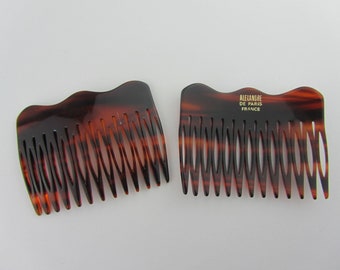 2 Alexandre de Paris hair combs vintage tortoiseshell color French combs sixties acetate