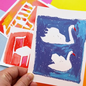 postales Objets du quotidien | 4 impressions d'art A6 illustrées à partir de croquis au pastel à l'huile