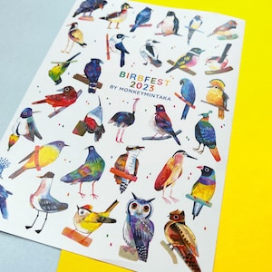 Hoja de pegatinas Birbfest 2023 / Pegatinas de pájaros de vinilo mate A5 / Pegatinas ilustradas para planificadores de aves